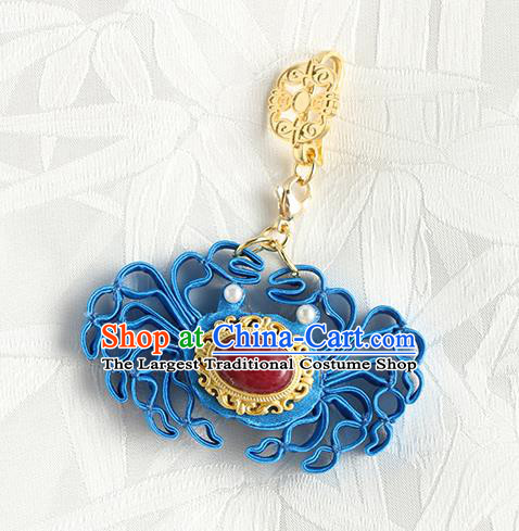 China Cheongsam Blue Silk Crab Breastpin Handmade Traditional Accessories Brooch