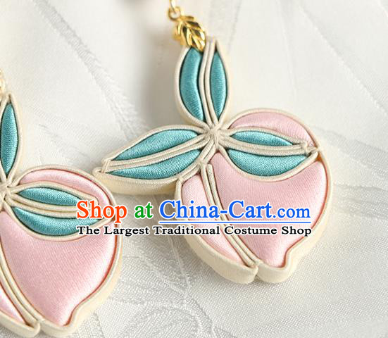 China Handmade Silk Peach Earrings Traditional Cheongsam Ear Accessories