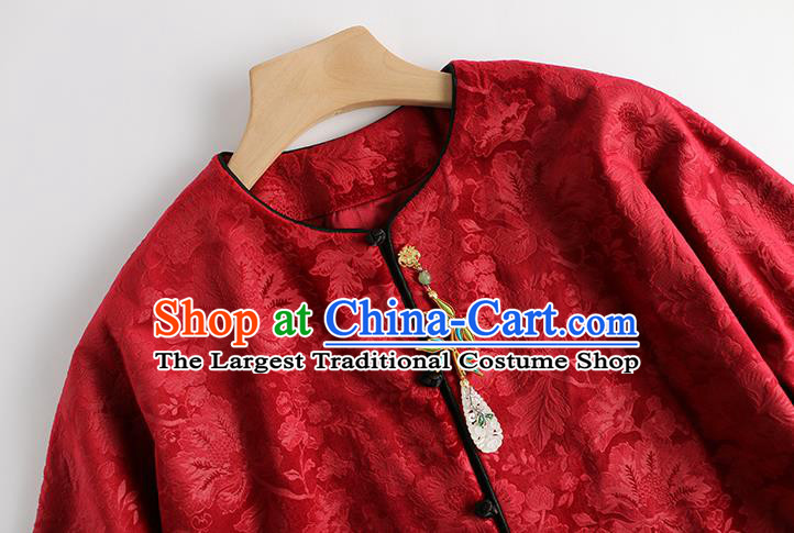 Chinese Red Jacquard Short Coat National Clothing Traditional Outer Garment Women Jacket