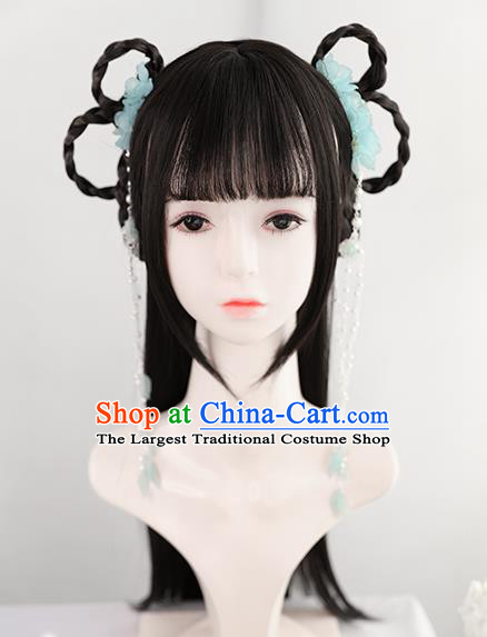 Chinese Song Dynasty Patrician Lady Bangs Wigs Best Quality Wigs China Cosplay Wig Chignon Ancient Servant Girl Wig Sheath