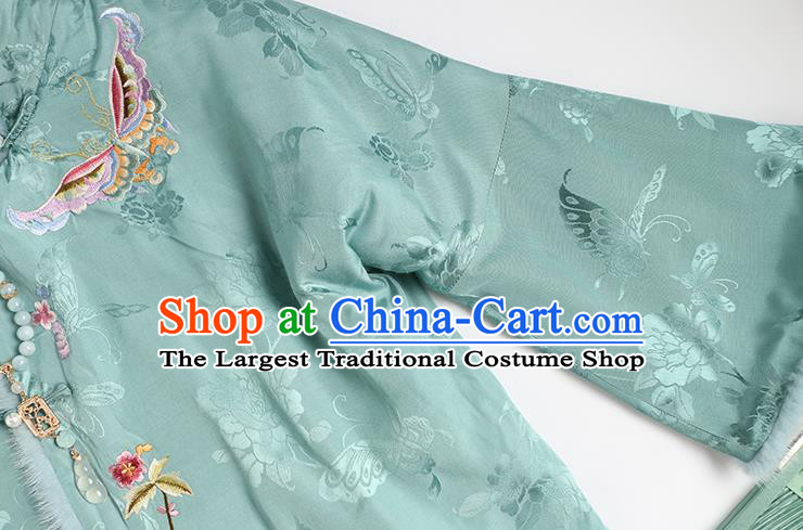 Chinese Embroidered Green Cotton Padded Jacket National Clothing Traditional Women Outer Garment