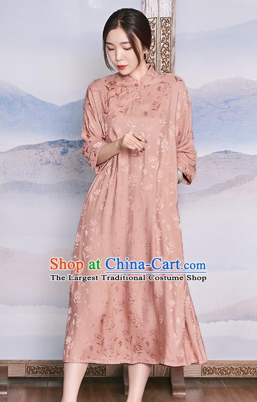 Traditional National Clothing Women Classical Cheongsam Republic of China Pink Qipao Dress