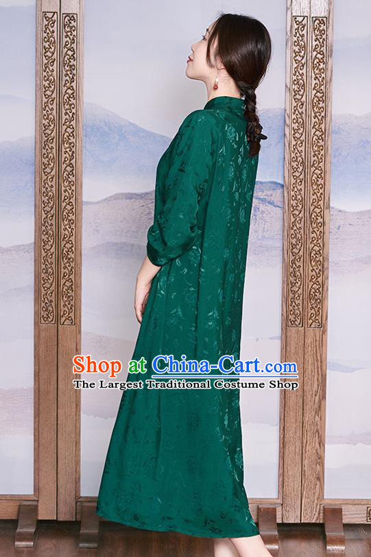 Republic of China Traditional Dress Deep Green Qipao National Clothing Women Classical Cheongsam