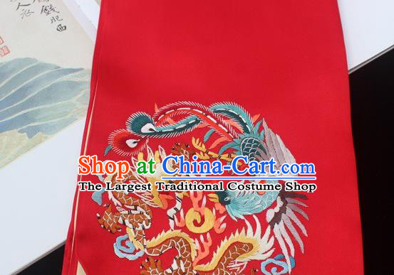 China Handmade Red Silk Scarf Traditional Cheongsam Embroidered Phoenix Tippet