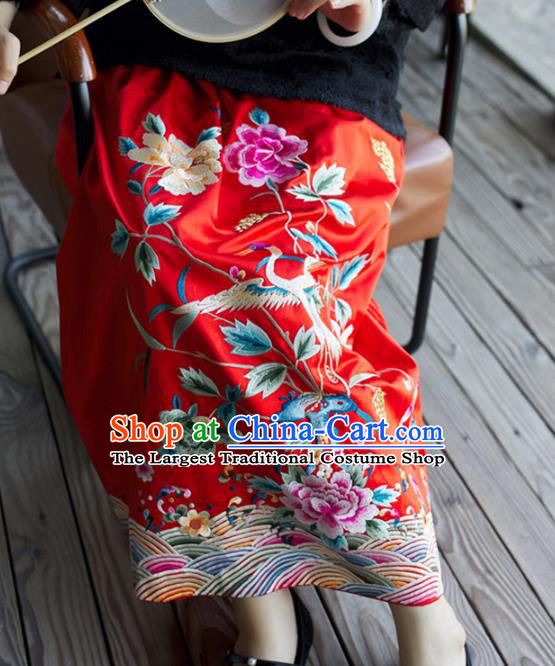 China Women National Clothing Embroidered Red Silk Skirt Traditional Classical Wedding Dress