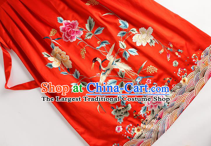 China Women National Clothing Embroidered Red Silk Skirt Traditional Classical Wedding Dress