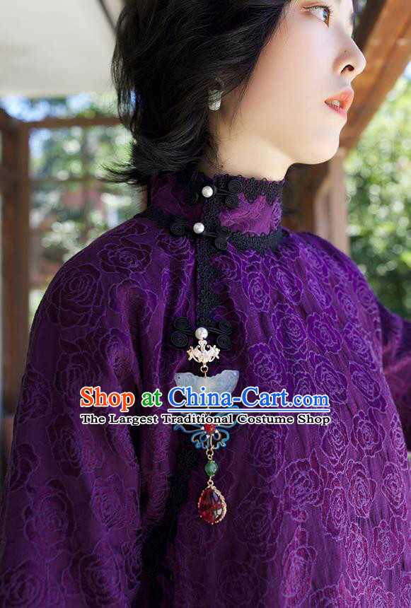 Chinese Traditional Purple Lace Blouse Costume Jacquard Shirt Tang Suit Upper Outer Garment