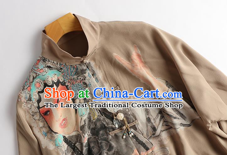 Chinese Traditional Printing Costume Classical Silk Shirt Tang Suit Blouse Upper Outer Garment