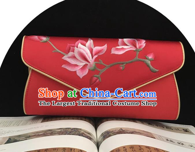 Suzhou Exquisite Embroidery Evening Bag Handmade Red Silk Handbag China National Cheongsam Chain Bag