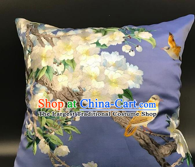 China Traditional Suzhou Embroidery Craft Embroidered Pear Flowers Lilac Silk Pillowslip