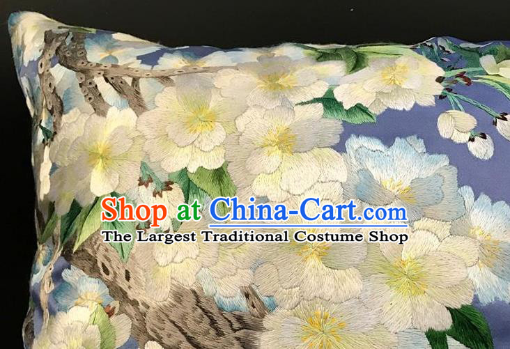 China Traditional Suzhou Embroidery Craft Embroidered Pear Flowers Lilac Silk Pillowslip