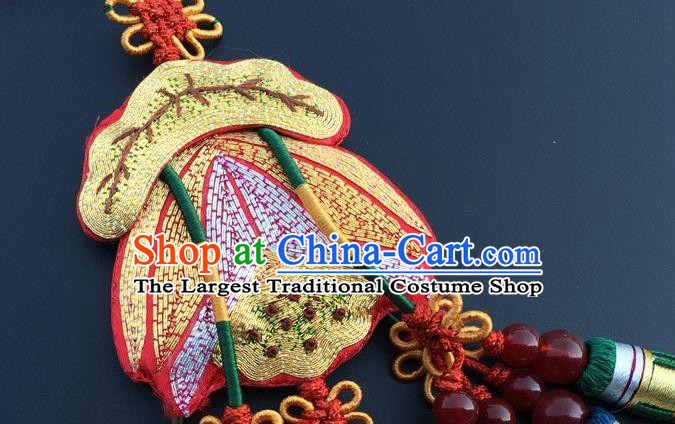 Traditional China Embroidery Golden Lotus Craft Embroidered Car Pendant