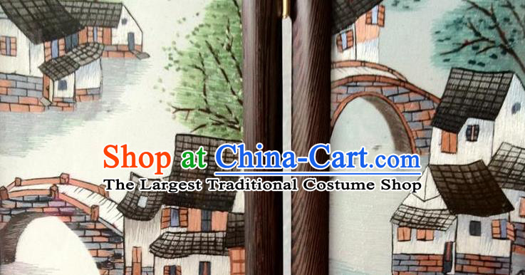 China Handmade Embroidered Craft Rosewood Table Decoration Traditional Suzhou Embroidery Water Town Desk Screen