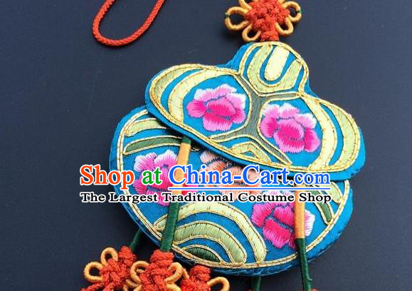 China Embroidery Blue Gourd Tassel Pendant Traditional Embroidered Car Accessories New Year Decoration
