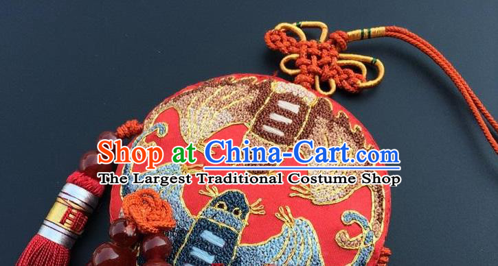 China Embroidery Bat Lucky Charms Traditional Embroidered Car Tassel Pendant Accessories New Year Decoration