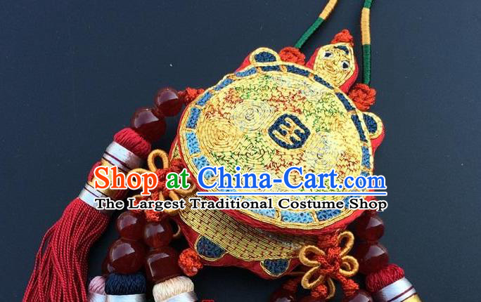 China Embroidery Tortoise Lucky Charms Accessories Traditional Embroidered Tassel Car Pendant