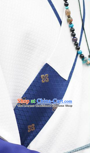 Chinese Ming Dynasty Scholar Historical Costumes Traditional Ancient Taoist Priest Hanfu Apparels Embroidered White Vest and Blue Robe