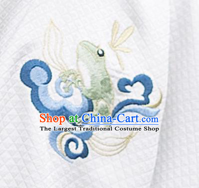 Chinese Ming Dynasty Scholar Historical Costumes Traditional Ancient Taoist Priest Hanfu Apparels Embroidered White Vest and Blue Robe