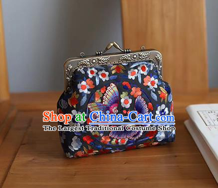 China Traditional Suzhou Embroidery Butterfly Handbag Embroidered Black Silk Bag