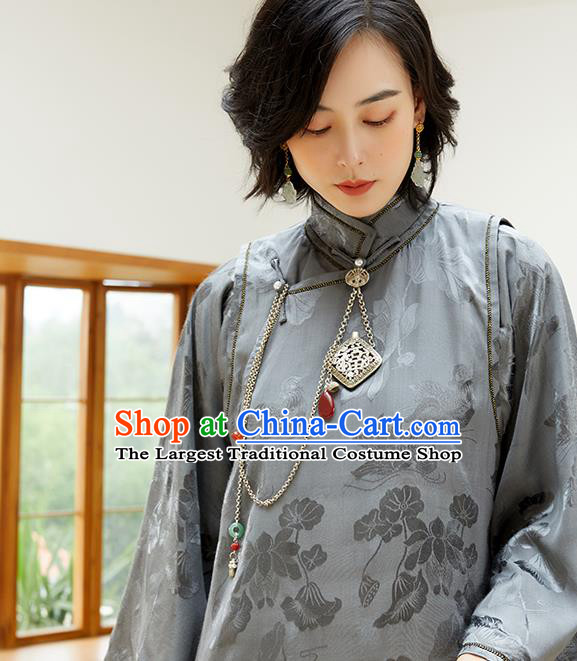 China Traditional Cupronickel Accessories Jade Brooch Classical Cheongsam Tassel Pendant