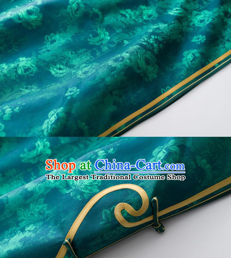 China National Women Clothing Traditional Green Silk Long Cheongsam Classical Printing Qipao Dress