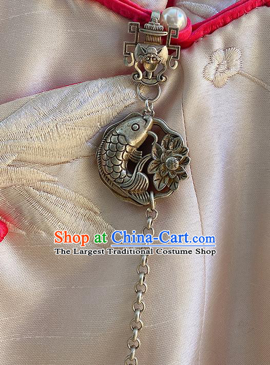 China Traditional Classical Carving Fish Lotus Brooch Cheongsam Tassel Pendant Accessories