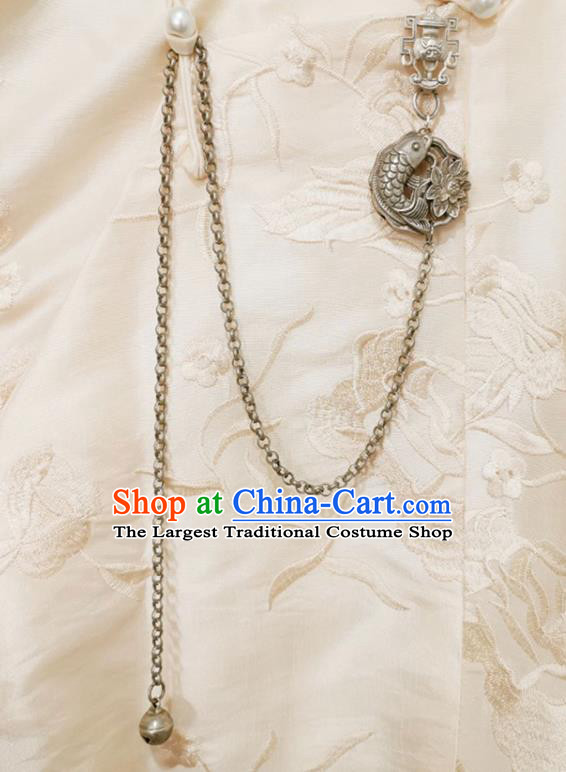 China Traditional Classical Carving Fish Lotus Brooch Cheongsam Tassel Pendant Accessories