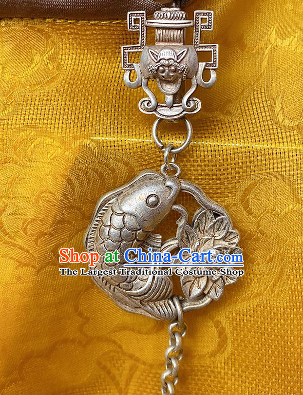 China Traditional Classical Carving Fish Lotus Brooch Cheongsam Tassel Pendant Accessories