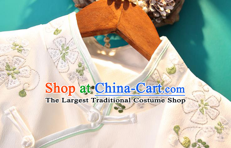 Chinese Embroidered White Jacket National Upper Outer Garment Tang Suit Shirt