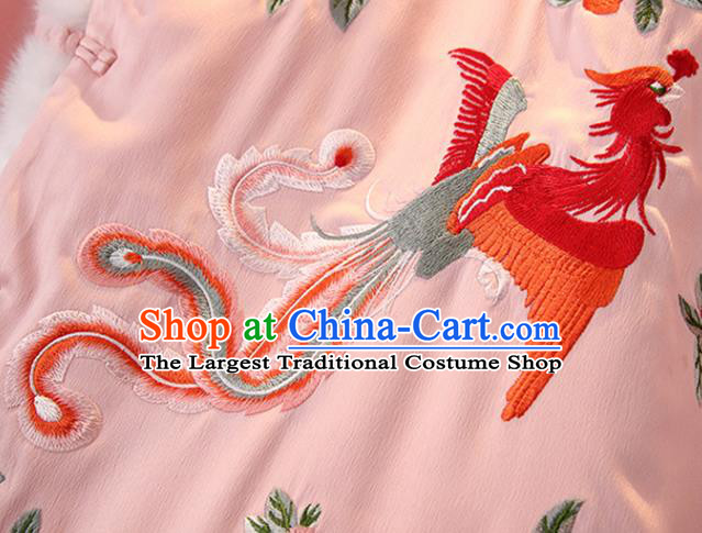 Chinese Embroidered Pink Cotton Padded Coat National Outer Garment Tang Suit Winter Costume