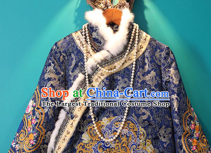 Chinese Tang Suit Royalblue Cotton Padded Jacket Embroidered Coat National Outer Garment