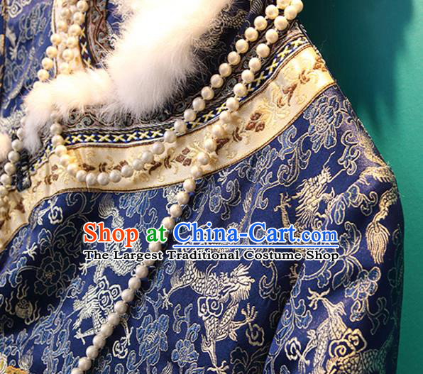 Chinese Tang Suit Royalblue Cotton Padded Jacket Embroidered Coat National Outer Garment