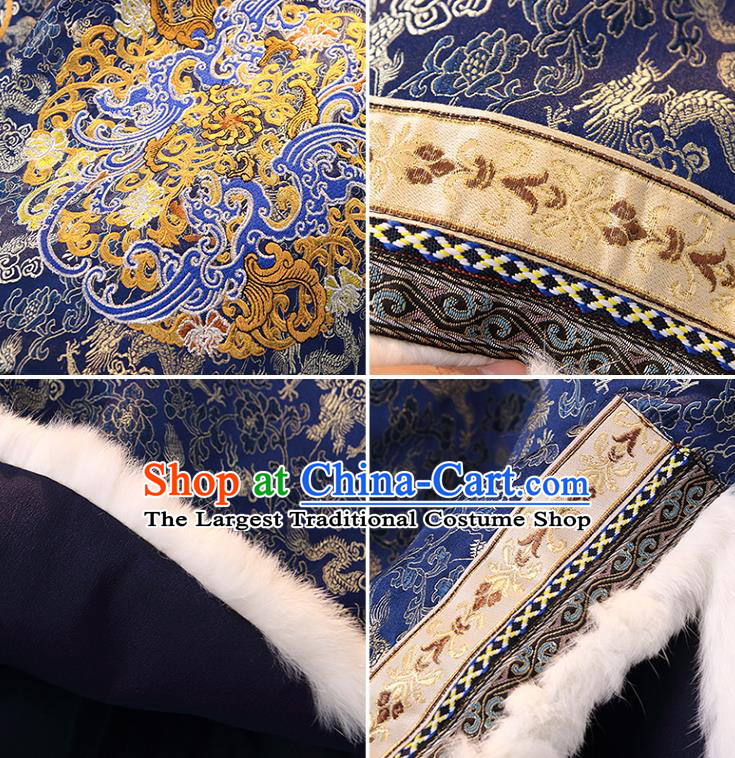 Chinese Tang Suit Royalblue Cotton Padded Jacket Embroidered Coat National Outer Garment