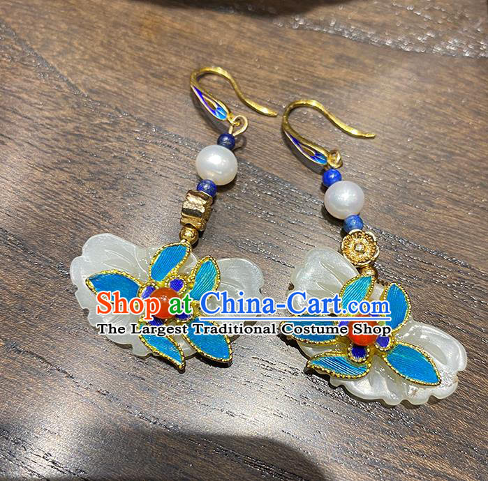 China Classical Ear Accessories Women Jewelry Handmade Traditional Hanfu Jade Butterfly Earrings