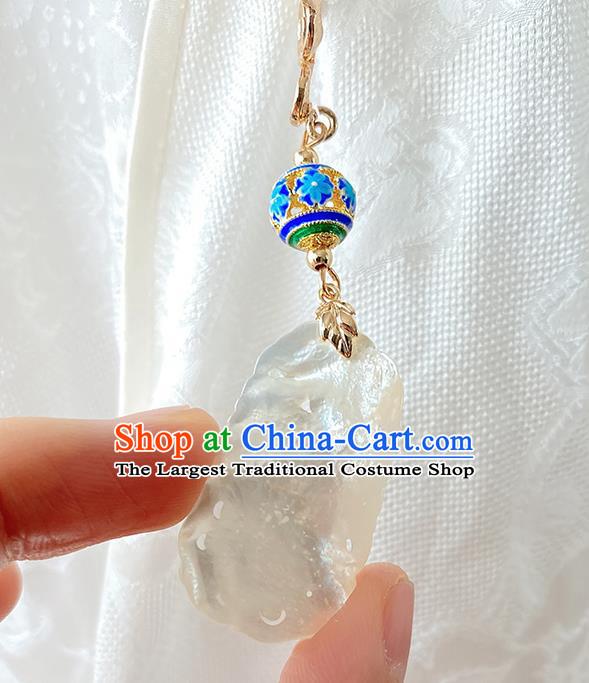 China Traditional White Shell Tassel Pendant Cheongsam Accessories Classical Carving Phoenix Brooch
