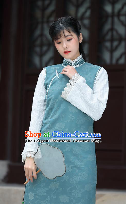 China National Qipao Clothing Tang Suit Green Cheongsam Traditional Women Classical Dress