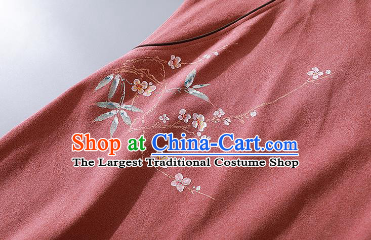 China Traditional Women Classical Dress Clothing Tang Suit Deep Pink Cheongsam National Qipao