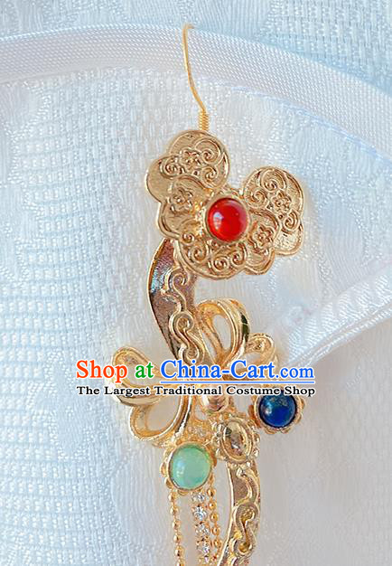 China Classical Court Ear Accessories Women Jewelry Handmade Traditional Hanfu Golden Tassel Earrings