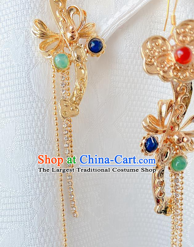 China Classical Court Ear Accessories Women Jewelry Handmade Traditional Hanfu Golden Tassel Earrings