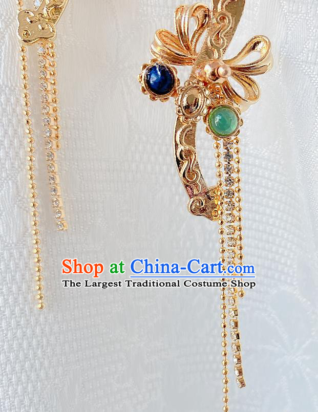 China Classical Court Ear Accessories Women Jewelry Handmade Traditional Hanfu Golden Tassel Earrings