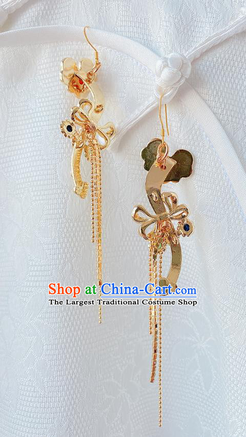 China Classical Court Ear Accessories Women Jewelry Handmade Traditional Hanfu Golden Tassel Earrings
