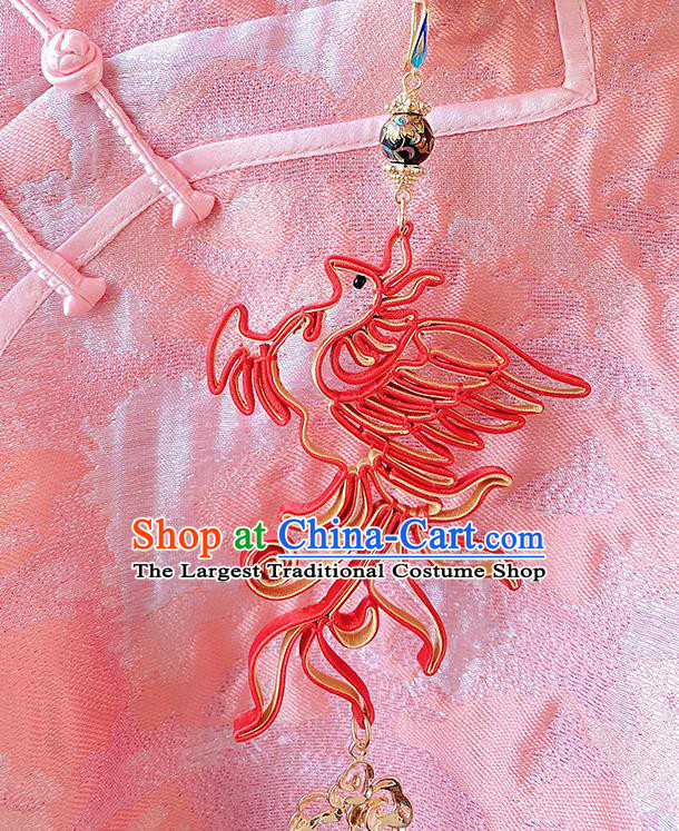 China Traditional Red Silk Phoenix Brooch Classical Tassel Pendant Cheongsam Accessories