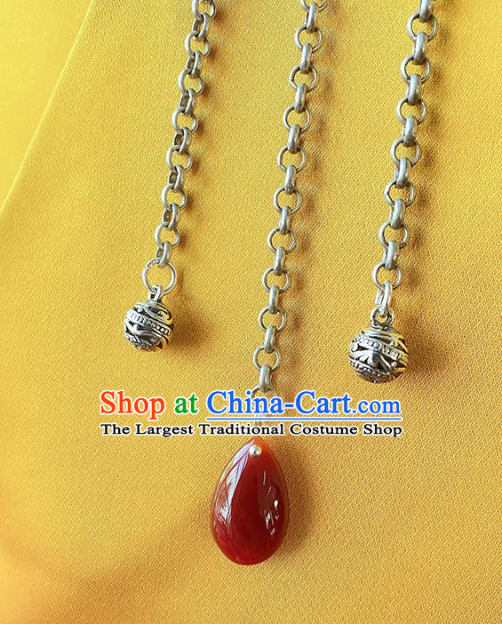 China Traditional Silver Carving Bat Brooch Classical Tassel Pendant Cheongsam Accessories