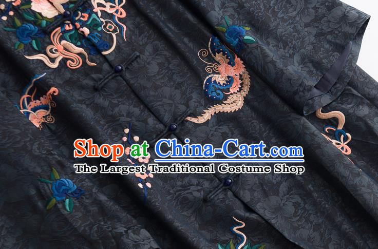 Chinese Traditional Embroidered Costume Classical Black Silk Coat Tang Suit Outer Garment