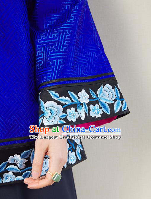 Chinese Traditional Qing Dynasty Royalblue Brocade Coat Embroidered Costume Classical Tang Suit Outer Garment
