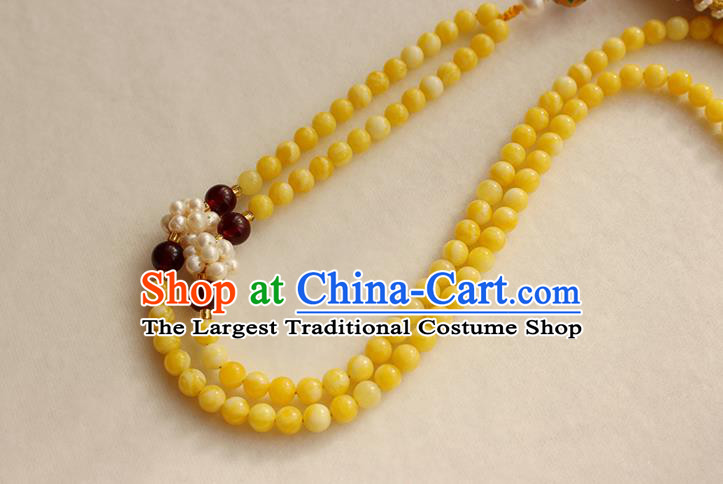 China Classical Yellow Beads Tassel Accessories Women Jewelry Handmade Traditional Embroidered Sachet Necklace
