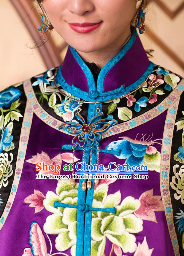 Chinese Classical Tang Suit Vest Upper Outer Garment Traditional Purple Silk Embroidered Waistcoat Costume