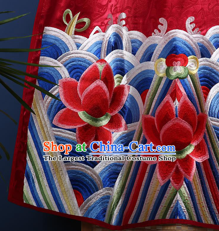 China Traditional Women Dress Classical Cheongsam Red Brocade Qipao Clothing