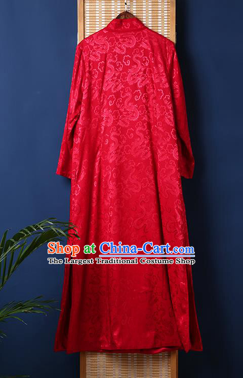 Chinese Embroidered Red Brocade Dust Coat Traditional National Costume Tang Suit Outer Garment