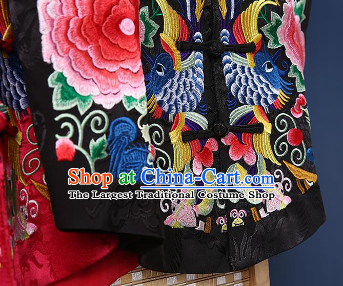 Chinese Tang Suit Embroidered Black Brocade Vest National Cheongsam Upper Outer Garment